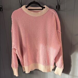Aerie Pink and Cream Crew Neck Sweater